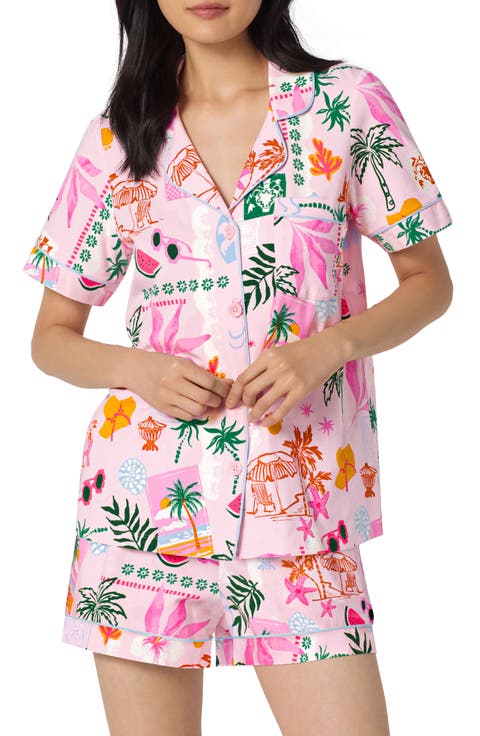 Print Stretch Organic Cotton Short Pajamas