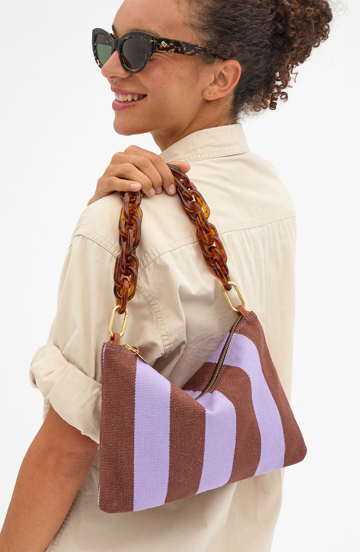 Flat Stripe Canvas Clutch, Alternate, color, JACARANDA/ HAZELNUT