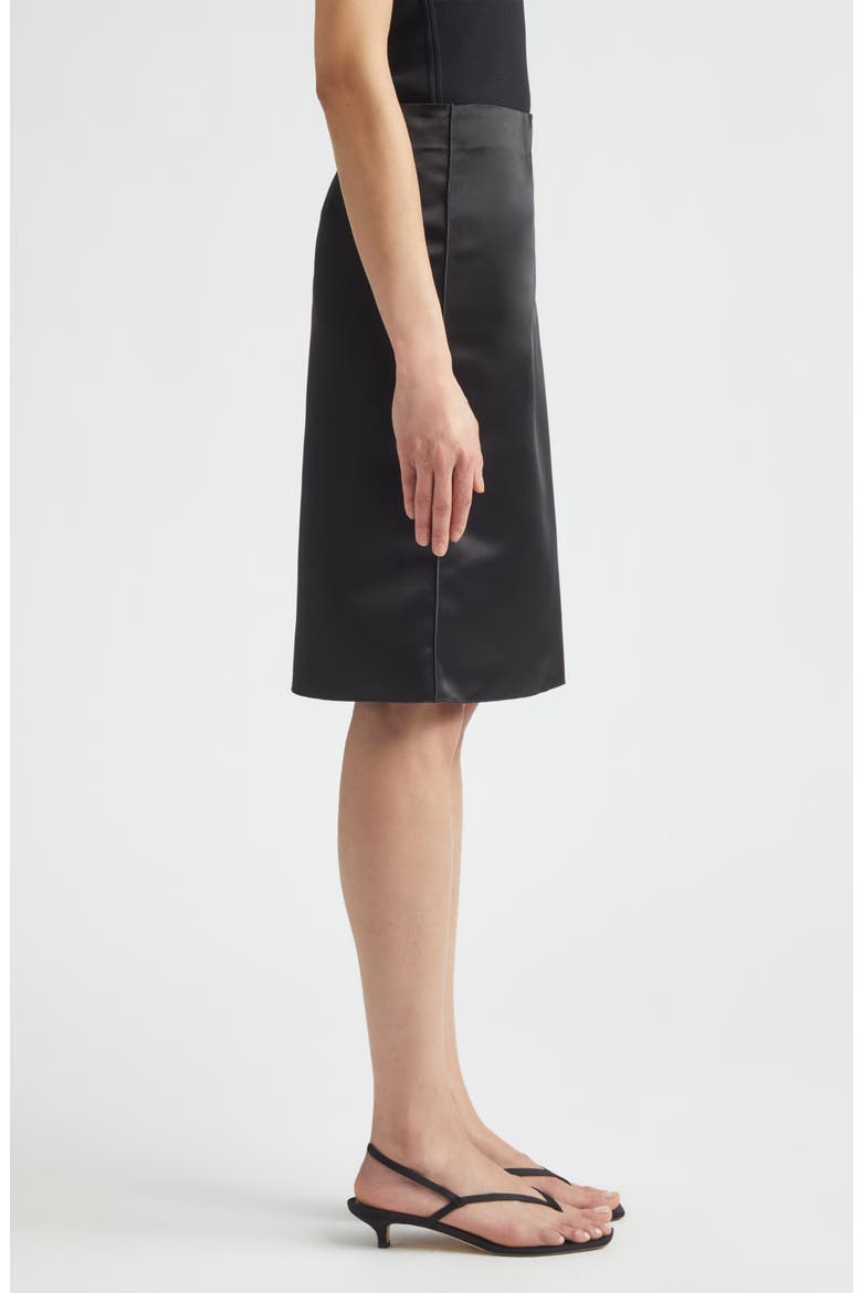 Duchesse Satin Pencil Skirt, Alternate, color, BLACK