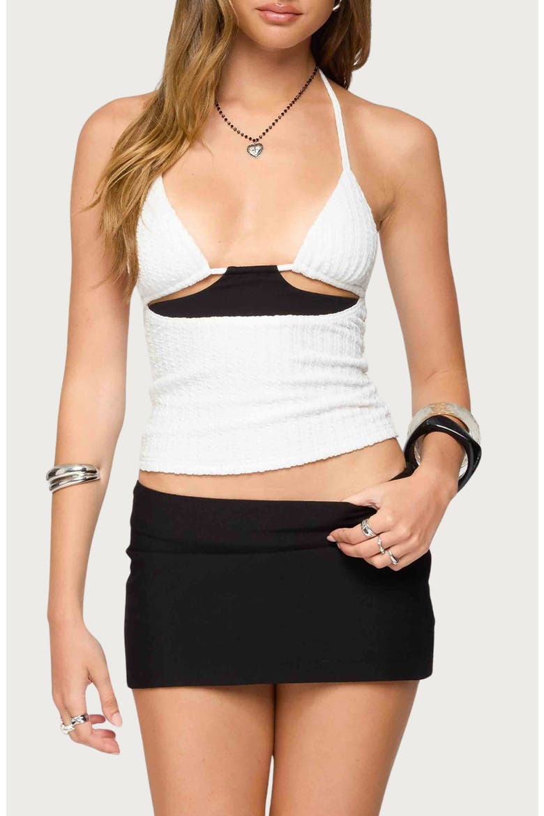 Powell Cutout Halter Textured Crop Top, Main, color, WHITE-AND-BLACK