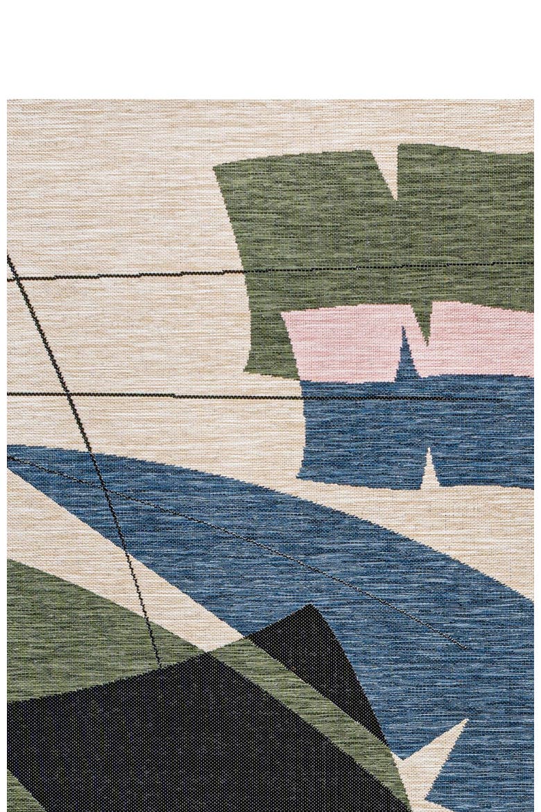Shelby Coastal Vintage Abstract Palm Leaf Indoor/Outdoor Area Rug, Alternate, color, Navy/Cream