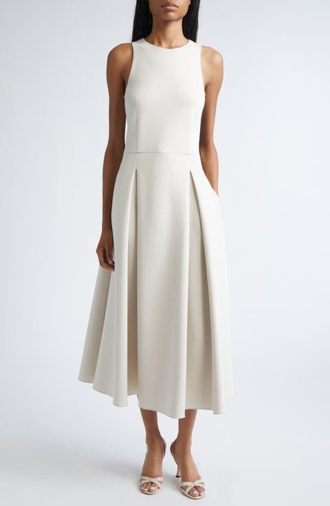 Pleated Skirt Flared Scuba Jersey Dress