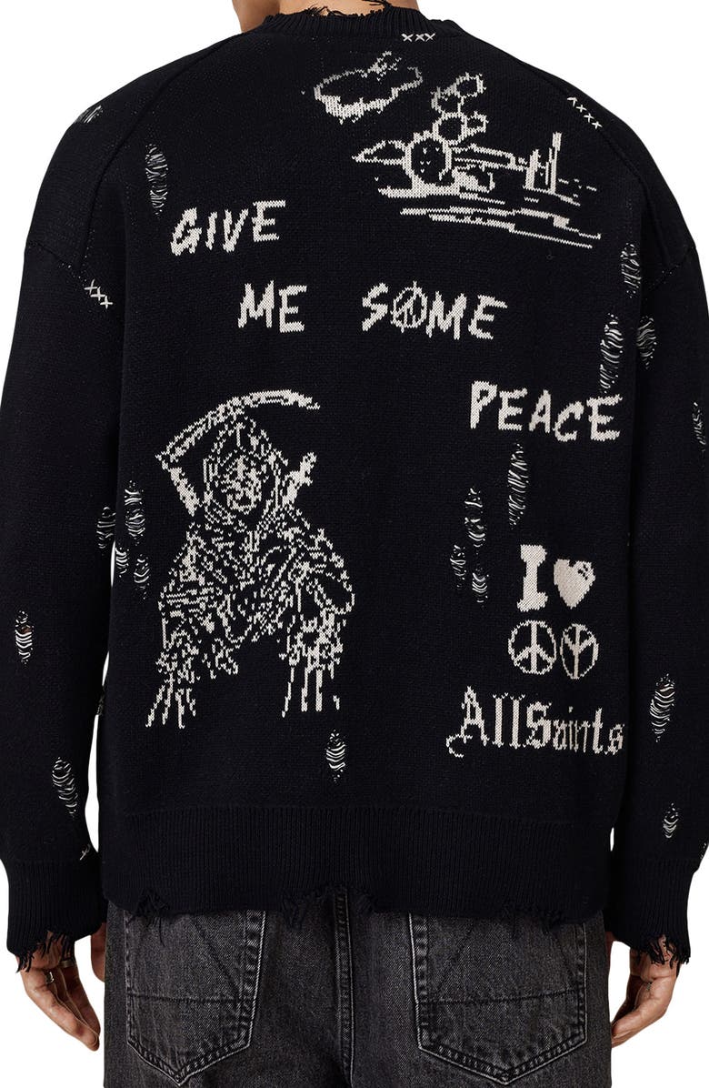 AllSaints Caledon Jacquard Cardigan, Alternate, color, Black/ Chalk White