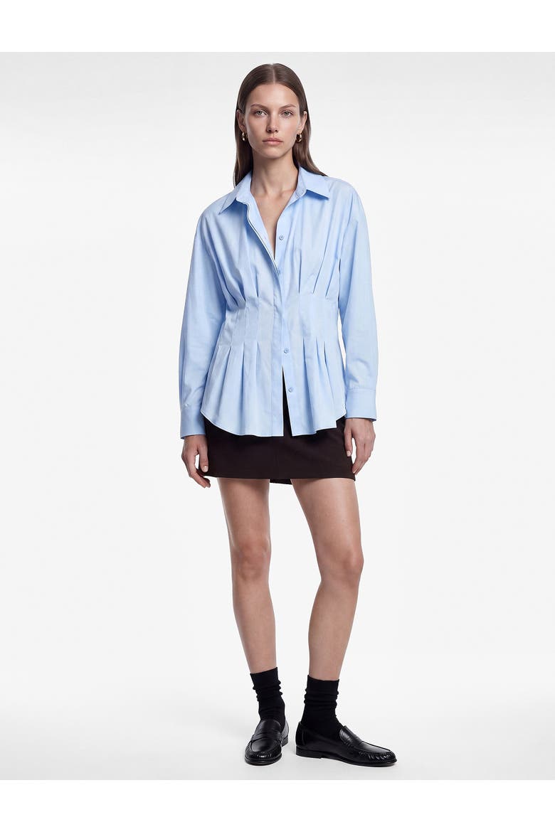 Pleated Waist Long Sleeve Lapel Poplin Shirt, Main, color, LIGHT INDIGO