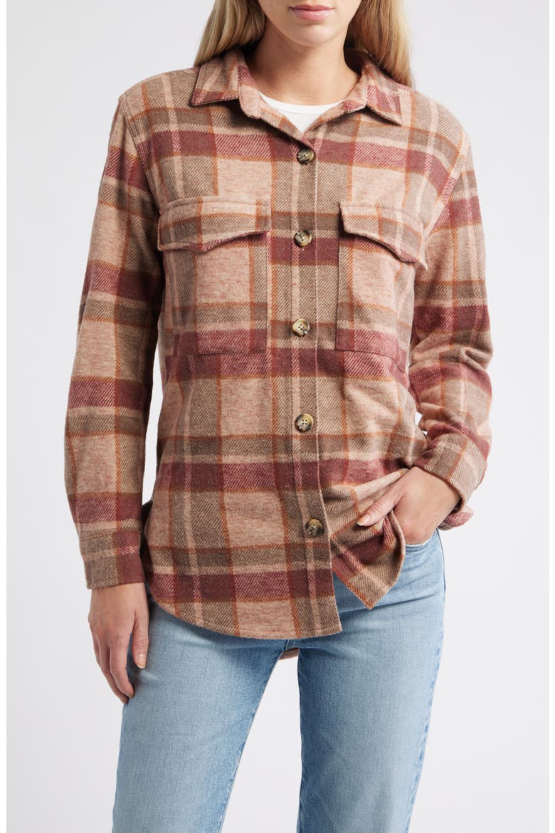 Taelyn Buffalo Plaid Oversize Button-Up Shirt, Alternate, color, MOHOGANY