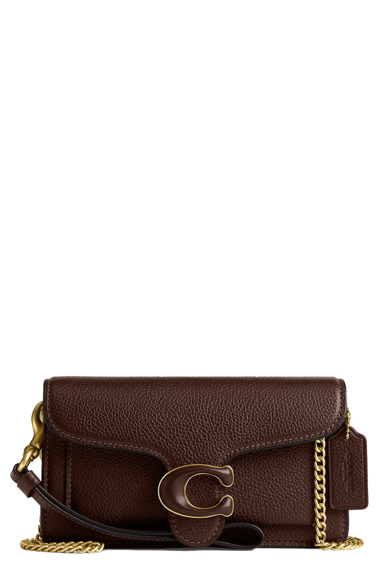 Tabby Polished Pebble Leather Wristlet, Main, color, B4/ MAPLE