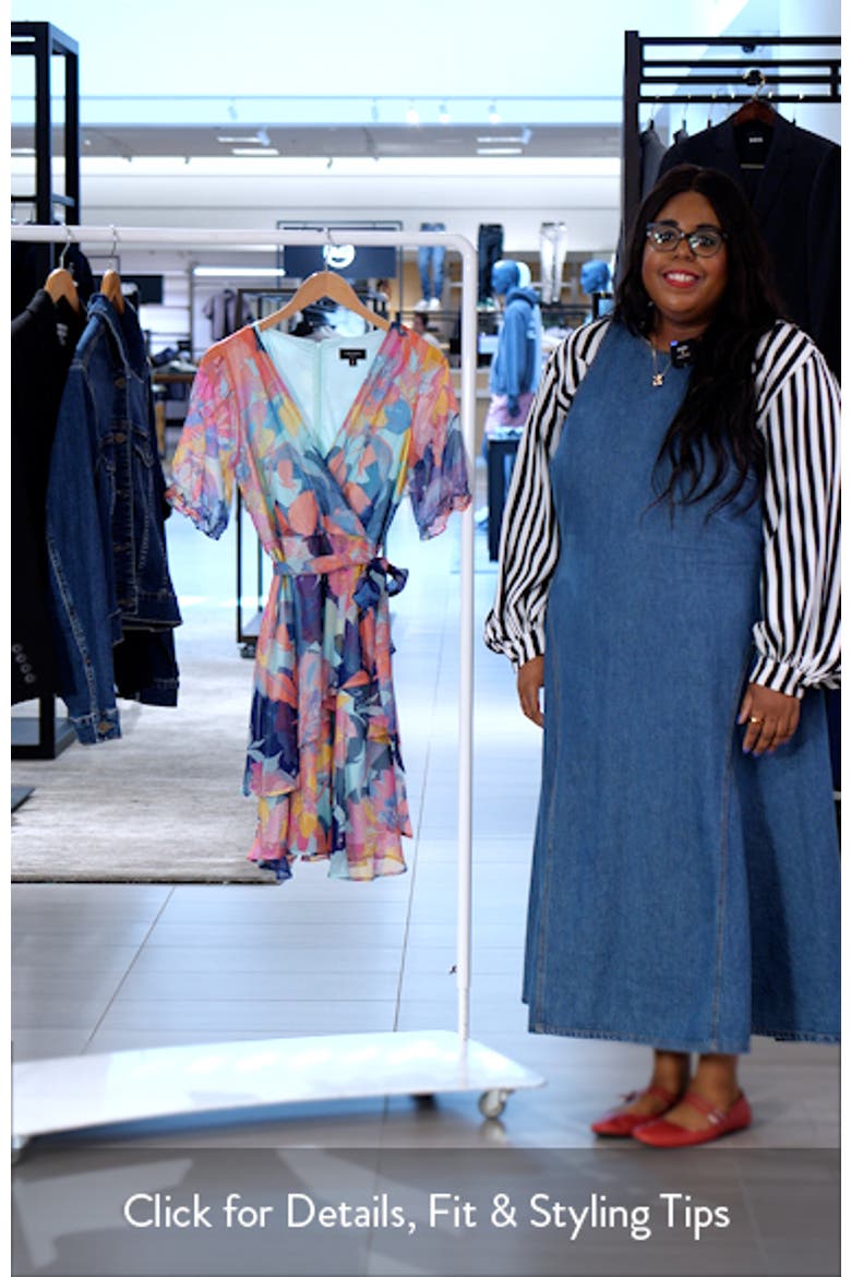 Floral Shadow Stripe Short Sleeve Faux Wrap Dress video