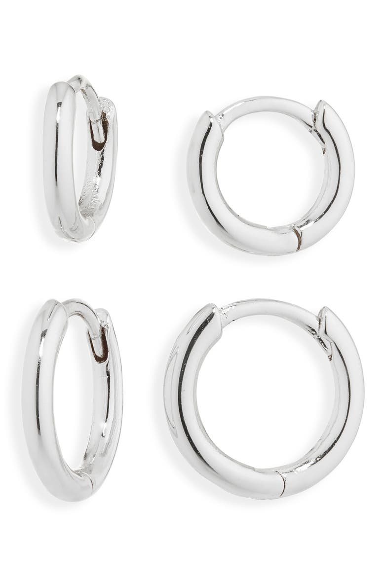 Set of 2 Demi Fine Huggie Hoop Earrings, Main, color, STERLING SILVER PLATED