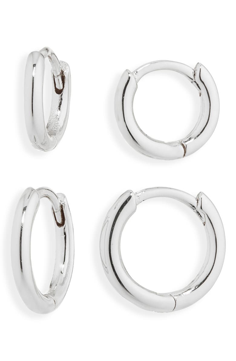 Nordstrom Set of 2 Demi Fine Huggie Hoop Earrings, Main, color, Sterling Silver Plated
