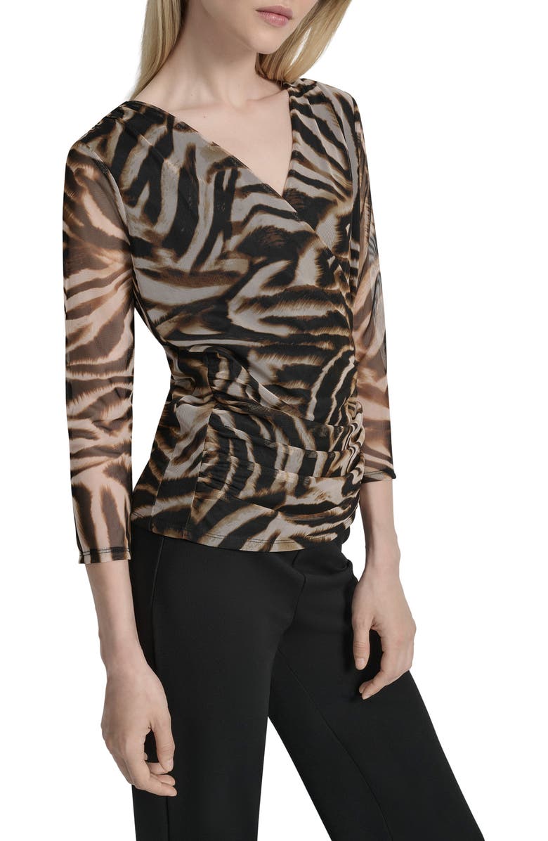 DKNY Surplice Mesh Top, Alternate, color, Blurred Zebra