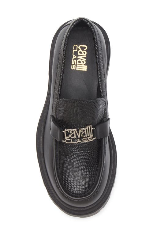 Roberto Cavalli Logo Platform Lug Loafer In Black