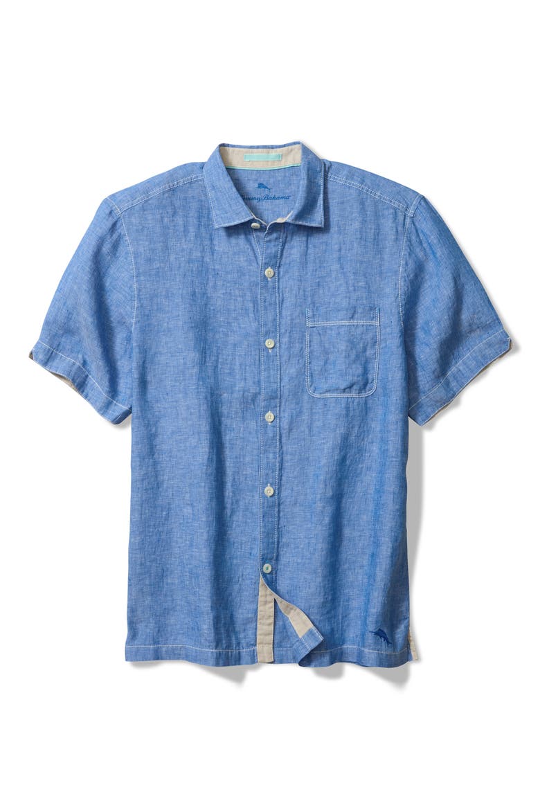 Paradise Breezer Short Sleeve Linen Button-Up Shirt, Main, color, VICTORIA BLUE