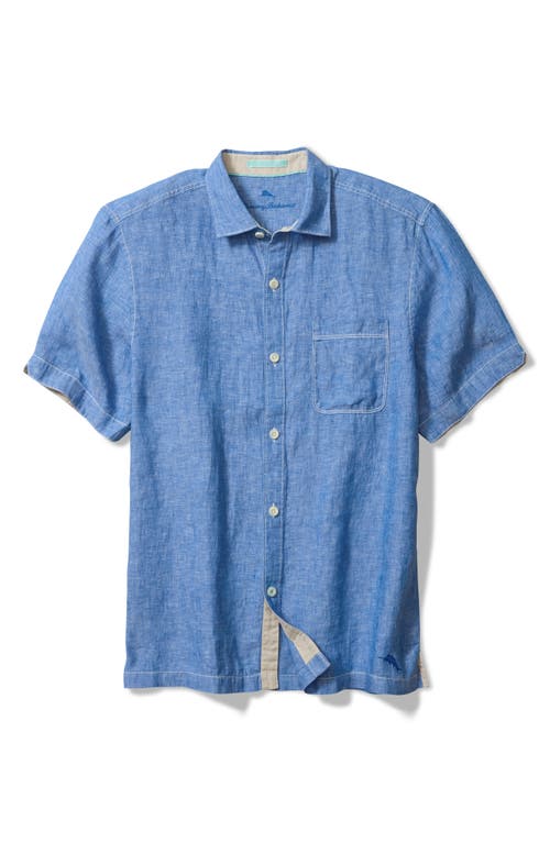 Tommy Bahama Paradise Breezer Short Sleeve Linen Button-up Shirt In Victoria Blue