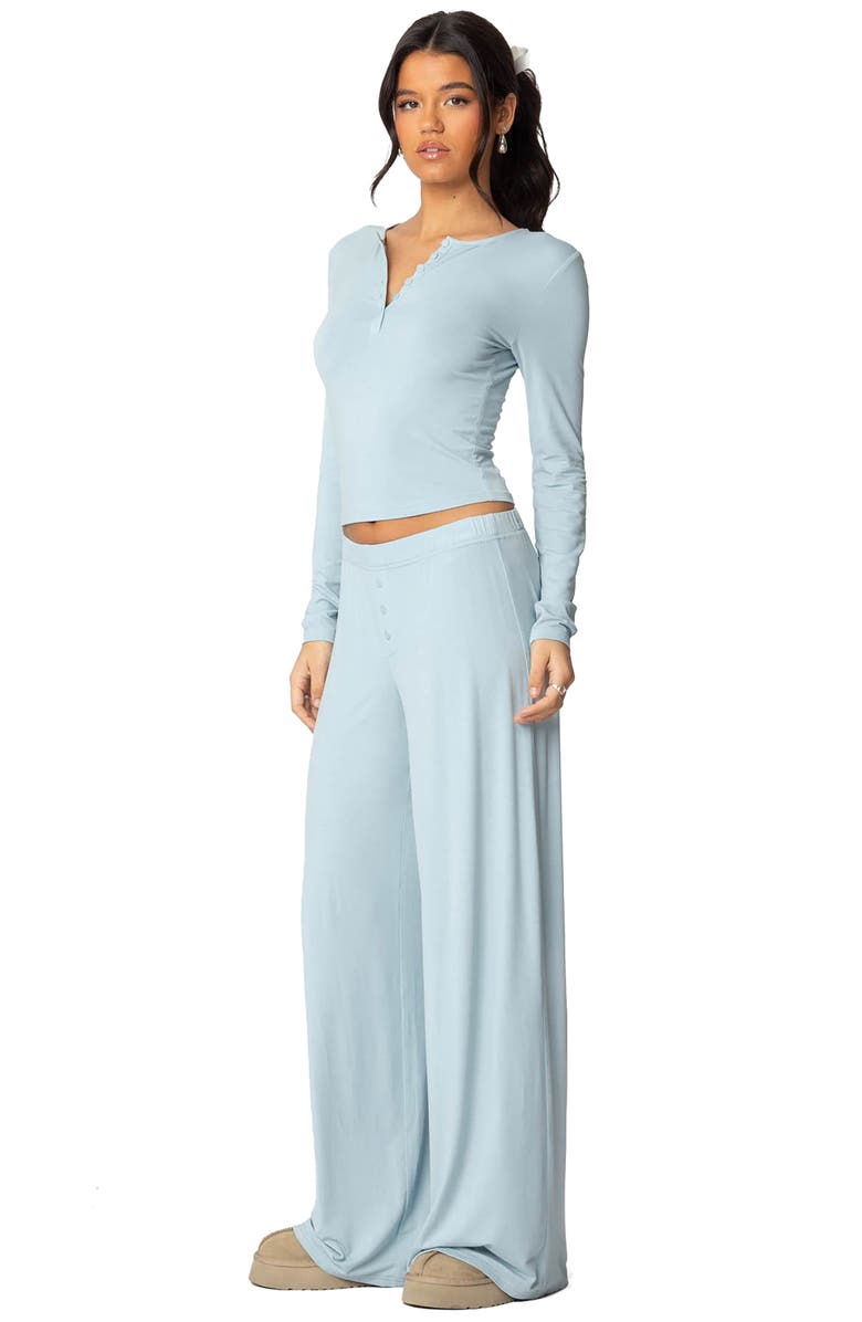 EDIKTED Kait Long Sleeve Crop Henley, Alternate, color, Light-Blue