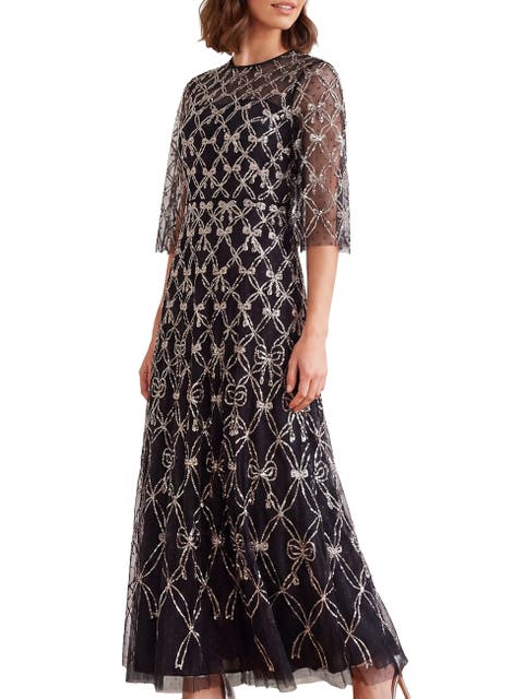 Bow Lattice Sequin Maxi Dress
