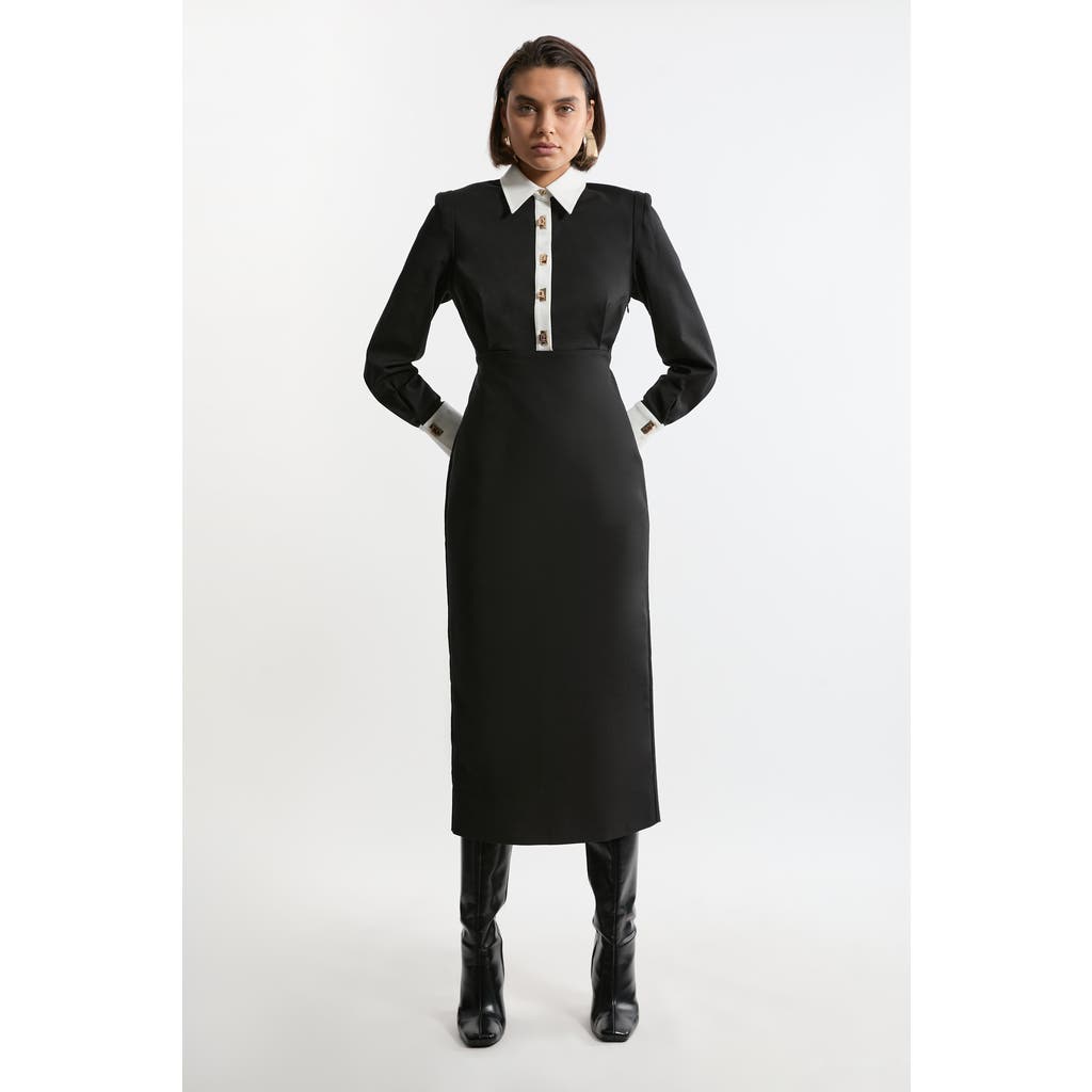 Karen Millen Techno Cotton Shirt Maxi Shirt Dress In Black