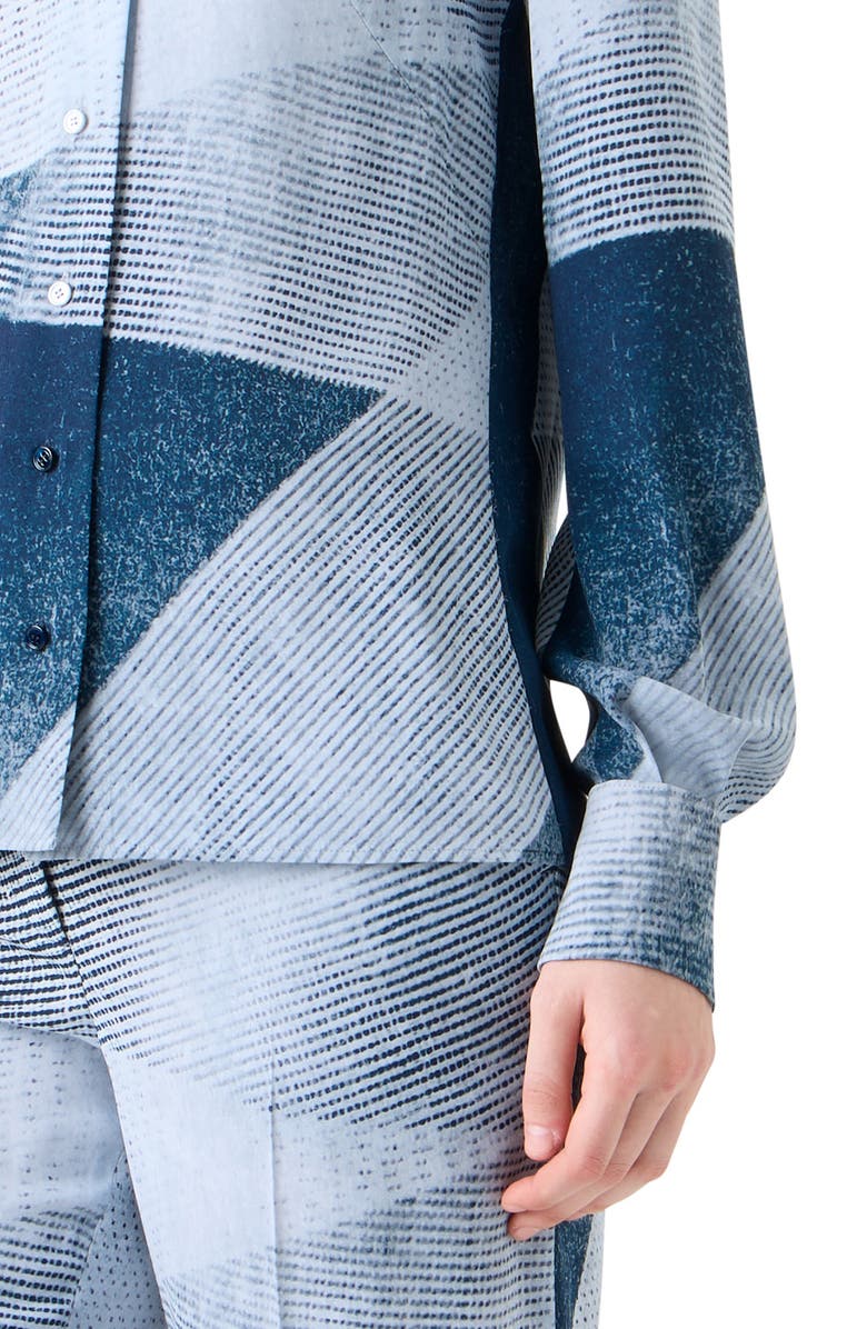 Akris Zigzag Print Silk Crepe Tunic Top, Alternate, color, Denim-Ecru