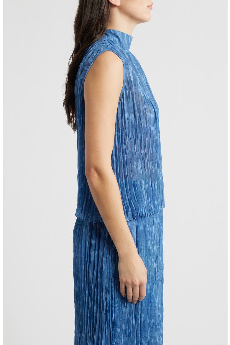 Pleated Denim Sleeveless Top, Alternate, color, INDIGO IKAT FLORAL