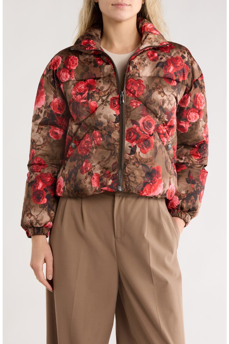 Jessi Crop Puffer Jacket, Main, color, ARMY/ PINK FLORAL CHEETAH
