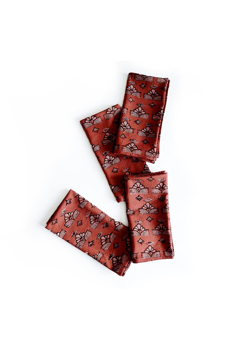 Ichcha Cotton Dining Napkins (Set of 4) - Topha, Main, color, Red & Natural