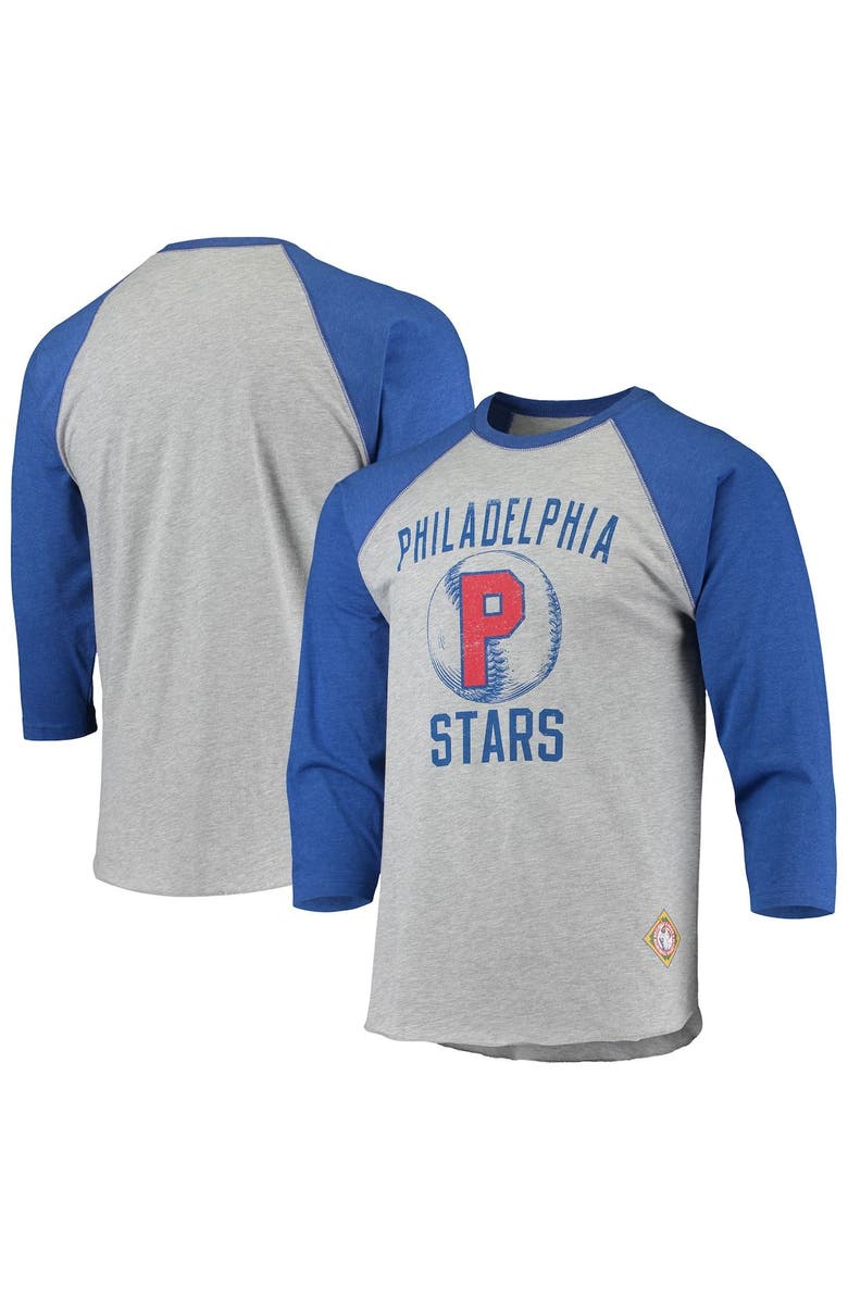 STITCHES Men's Stitches Heathered Gray/Royal Philadelphia Stars Negro League Wordmark Raglan 3/4-Sleeve T-Shirt, Main, color, Heather Gray