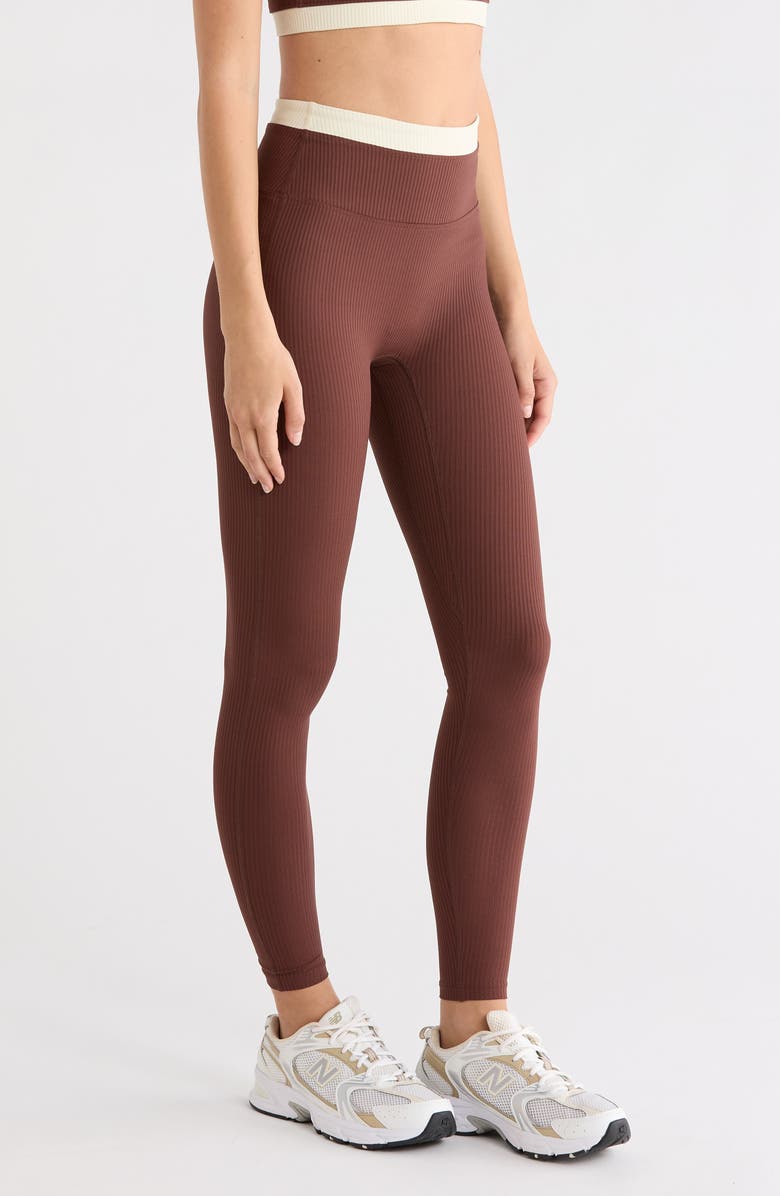 Year of Ours Ribbed Layered Leggings, Alternate, color, Chocolate/ Shell