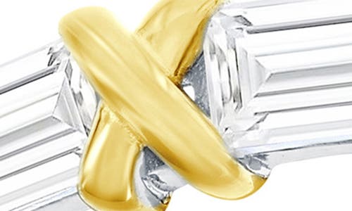 Suzy Levian Two-tone Baguette Cubic Zirconia X Eternity Band Ring