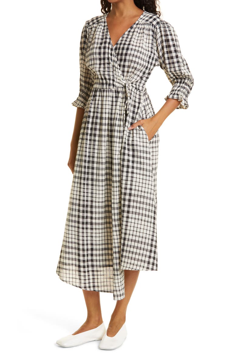 Lucinda Plaid Cotton Wrap Midi Dress, Alternate, color, PLAID