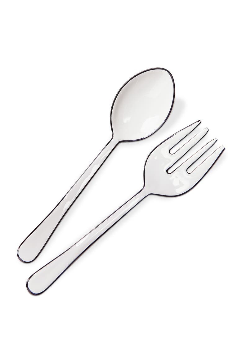Monroe Enamel Serving Utensil S/2 White Multi Stainless Steel Everyday, Main, color, White