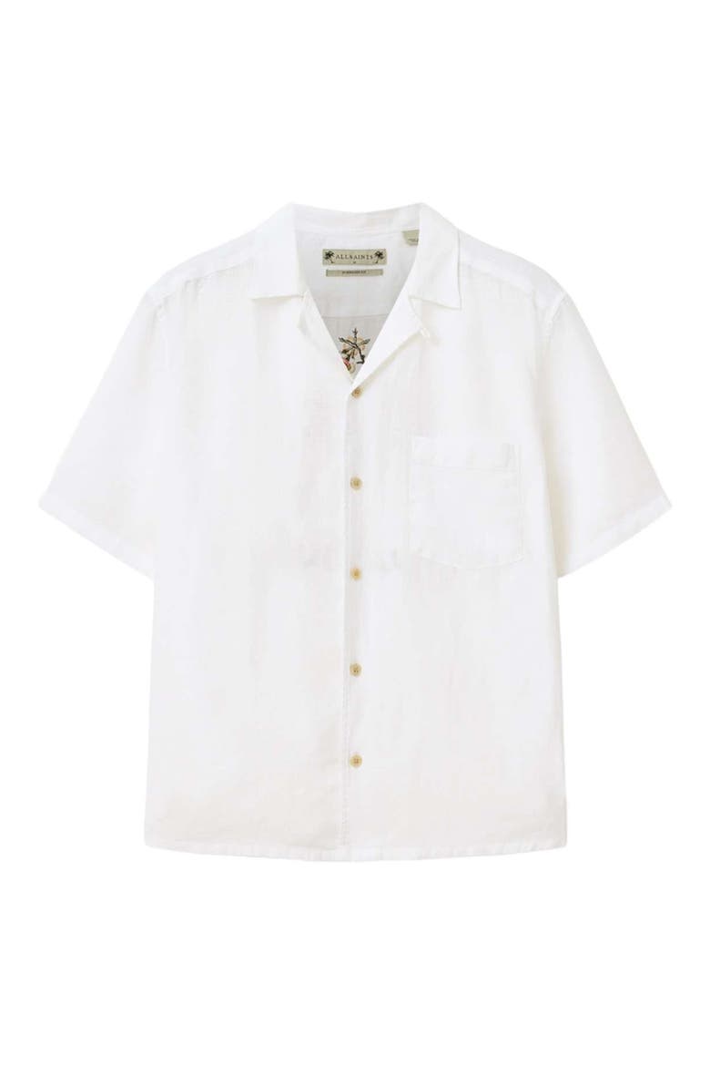 Tri Embroidered Linen Camp Shirt, Alternate, color, ECRU