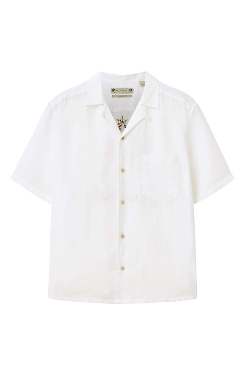 AllSaints Tri Embroidered Linen Camp Shirt, Alternate, color, Ecru