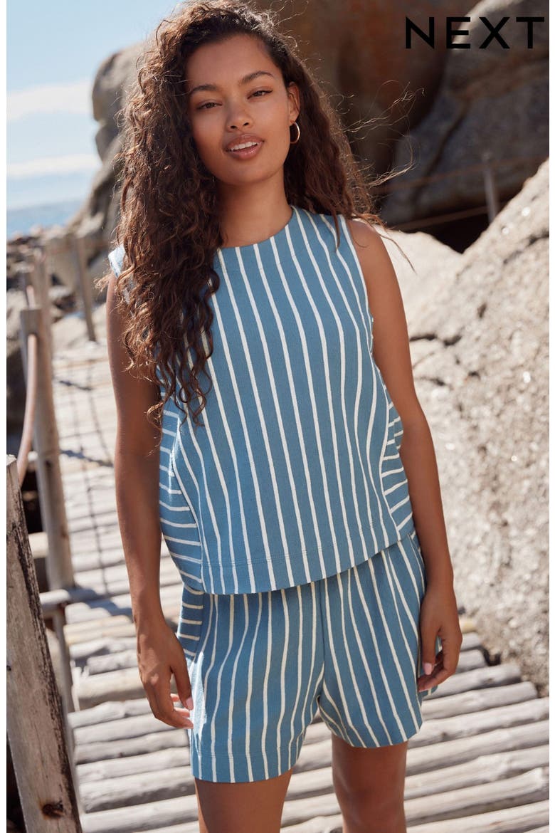 Stripe Sleeveless Cotton Terry Top, Alternate, color, WHITE