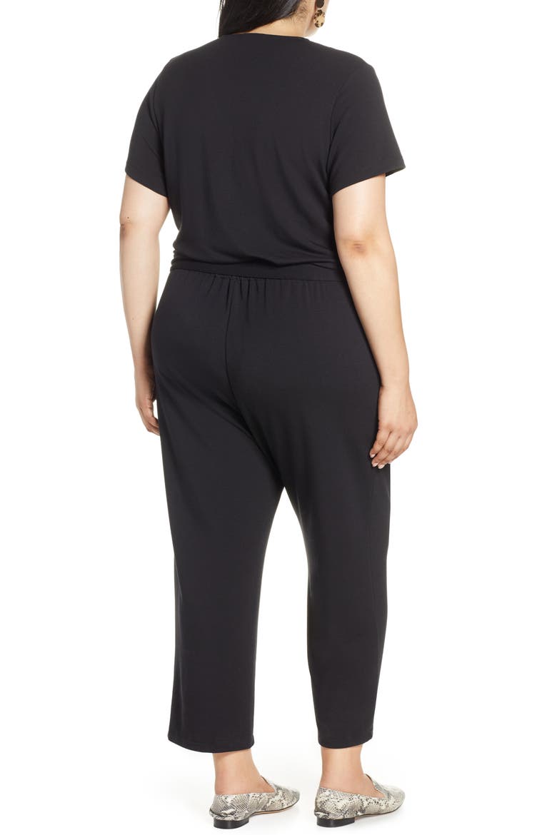 Faux Wrap Knit Jumpsuit, Alternate, color, BLACK
