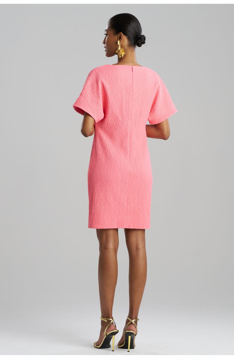 Natori Textured Cotton Jacquard Short Sleeve Sheath Dress, Alternate, color, Flamingo