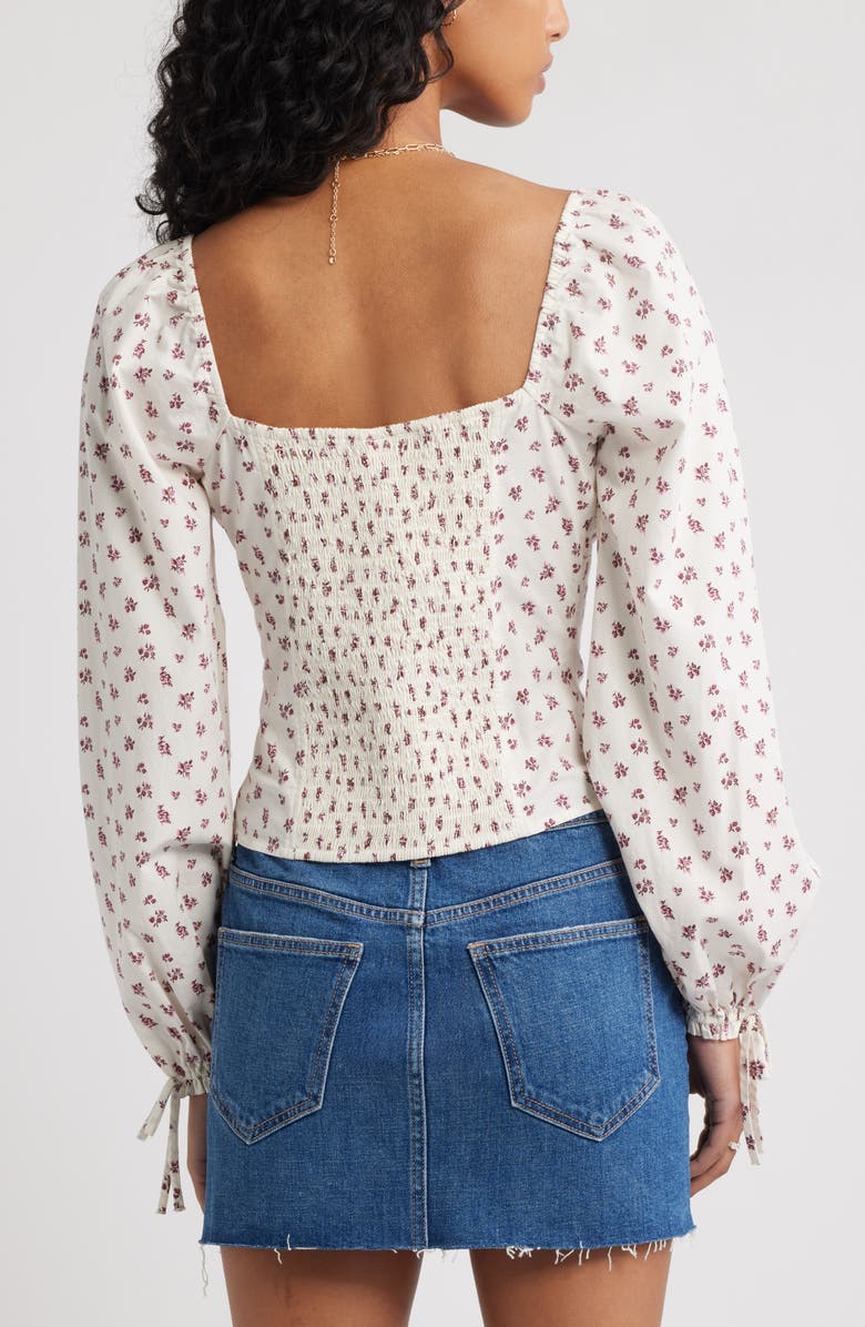 BP. Long Sleeve Corset Cotton Crop Top, Alternate, color, Ivory- Pink Lena Floral