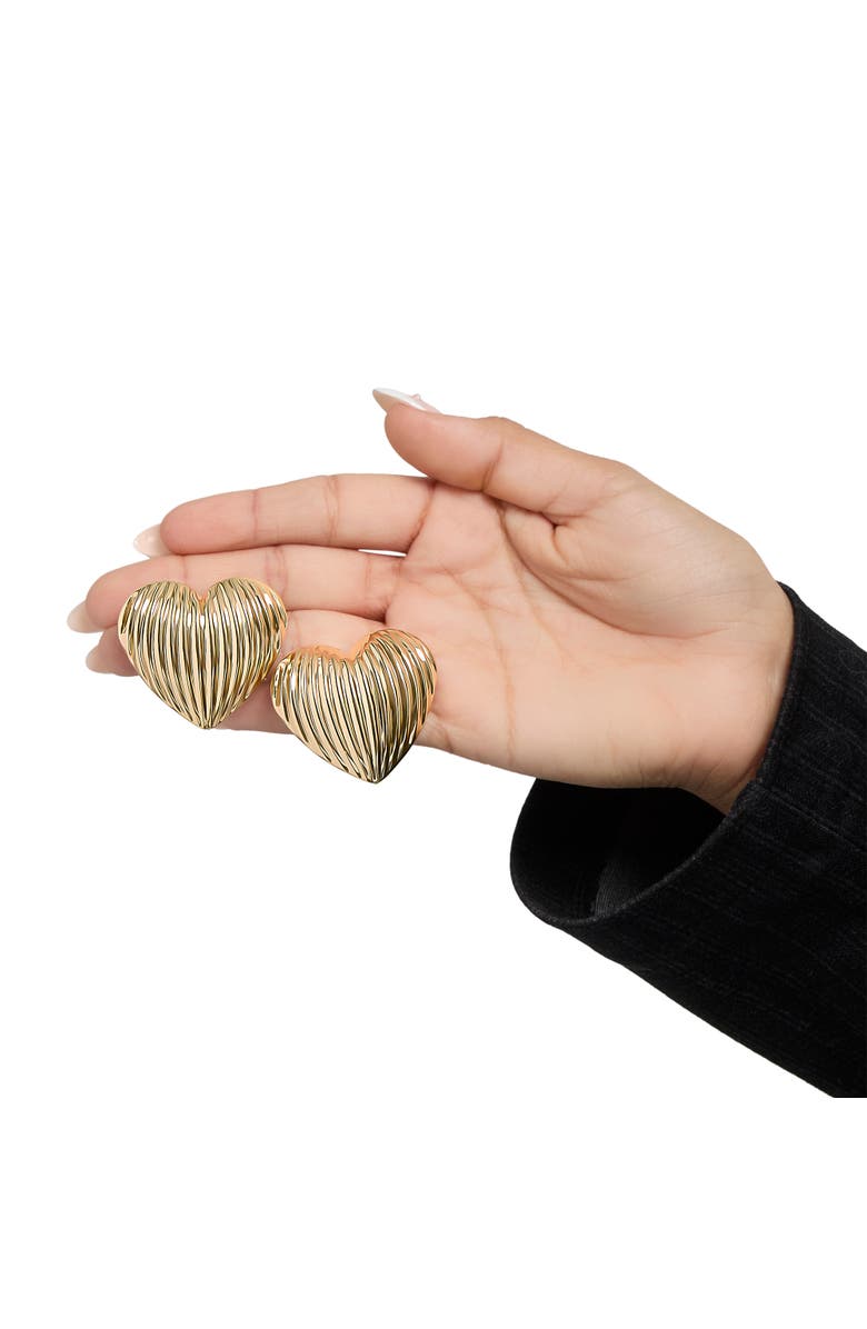 BCBG Generation Ribbed Heart Button Earrings, Alternate, color, Gold