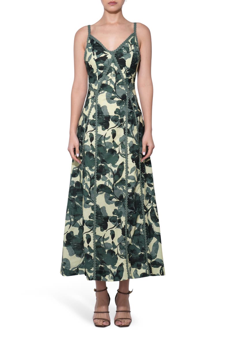 Madison Floral Print Cotton & Linen Maxi Slipdress, Main, color, OLIVE MULTI