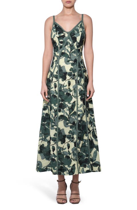Madison Floral Print Cotton & Linen Maxi Slipdress