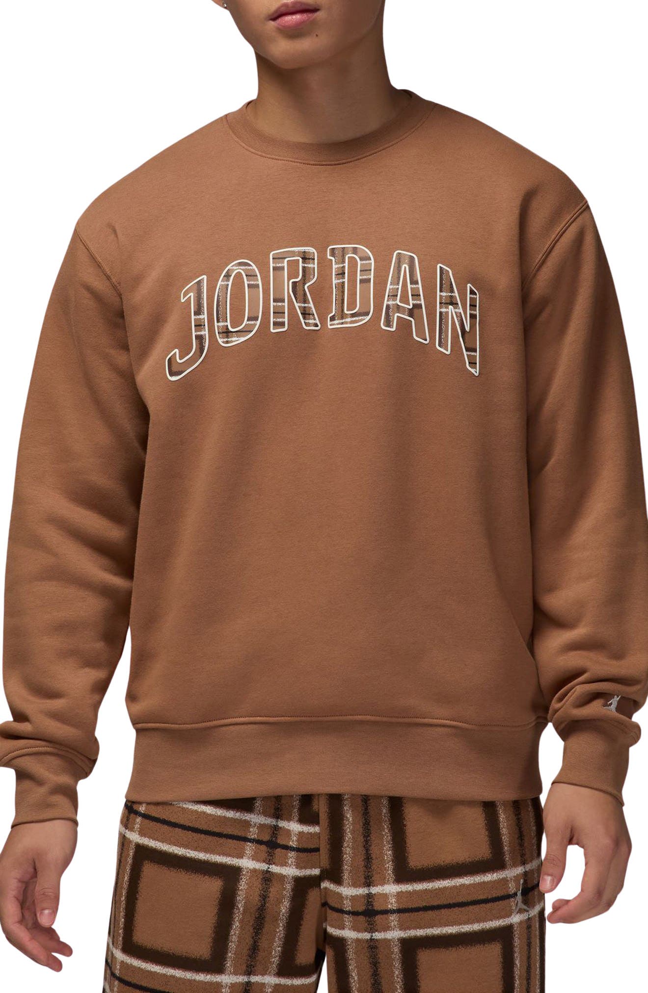 Nike Essentials Plaid Logo Fleece Crewneck Sweatshirt