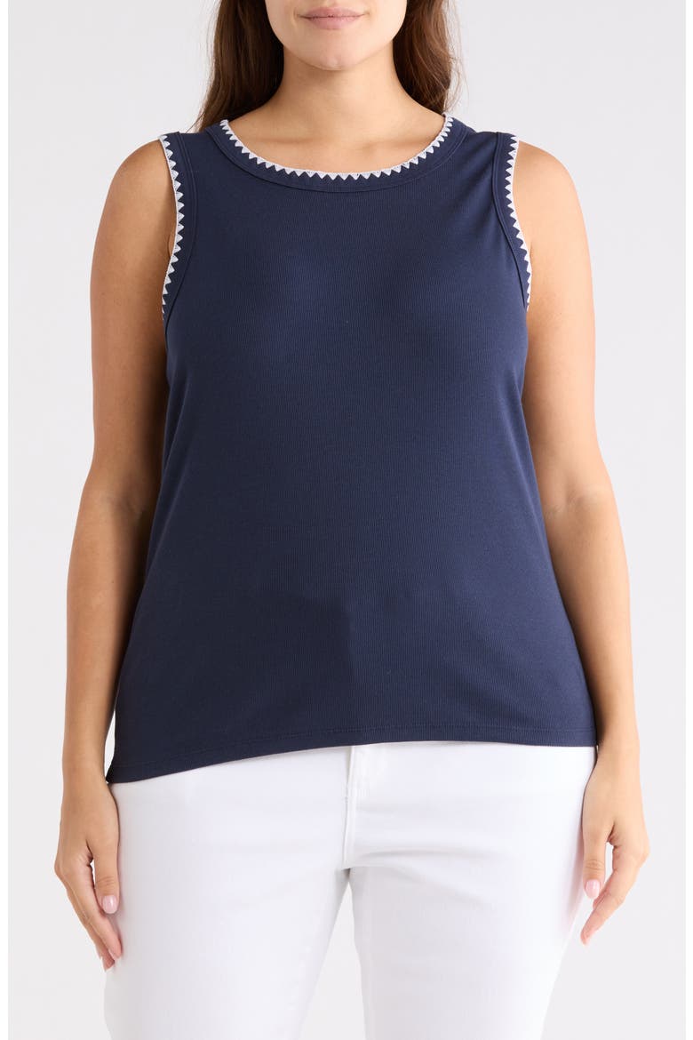 Whipstitch Trim Rib Tank, Main, color, NAVY - WHITE TRIM