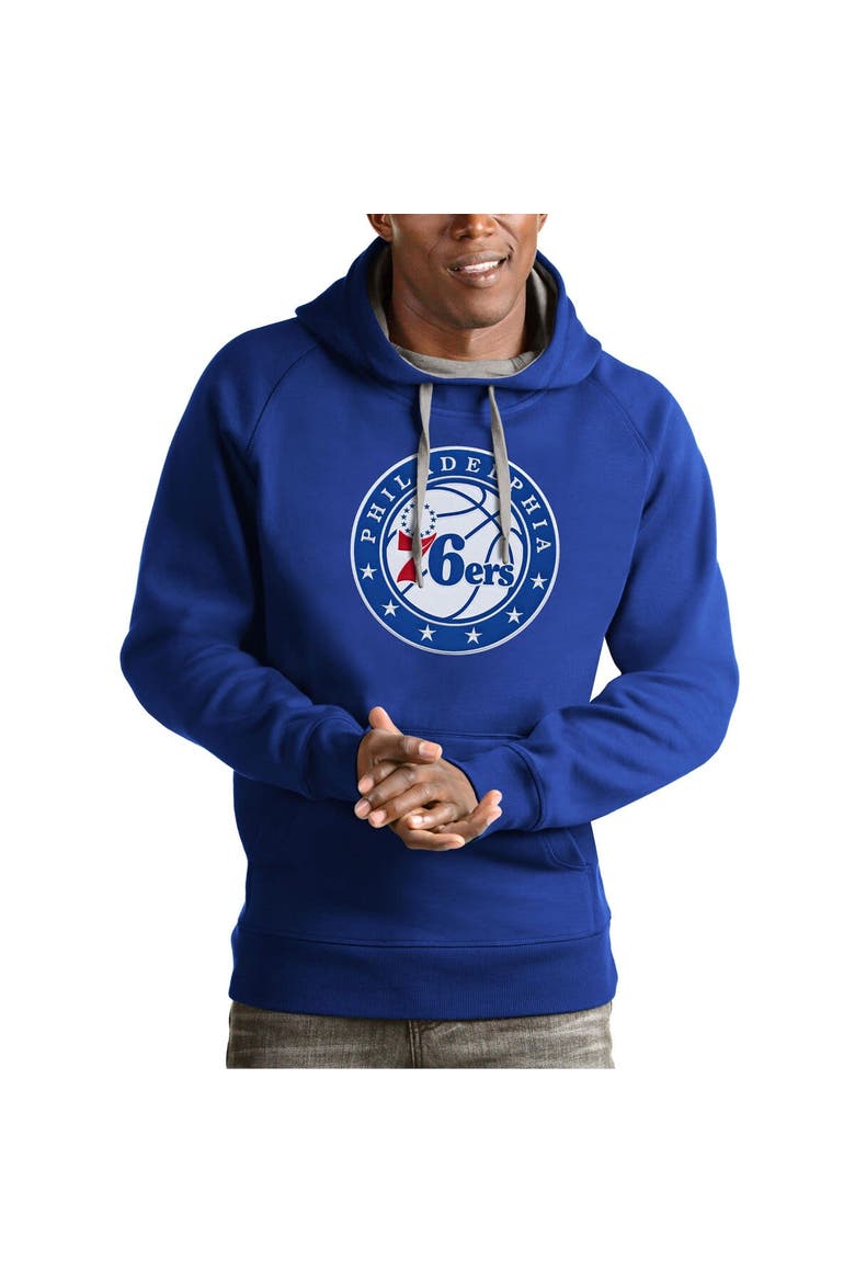 Men's Antigua Royal Philadelphia 76ers Team Logo Victory Pullover Hoodie, Alternate, color, Royal