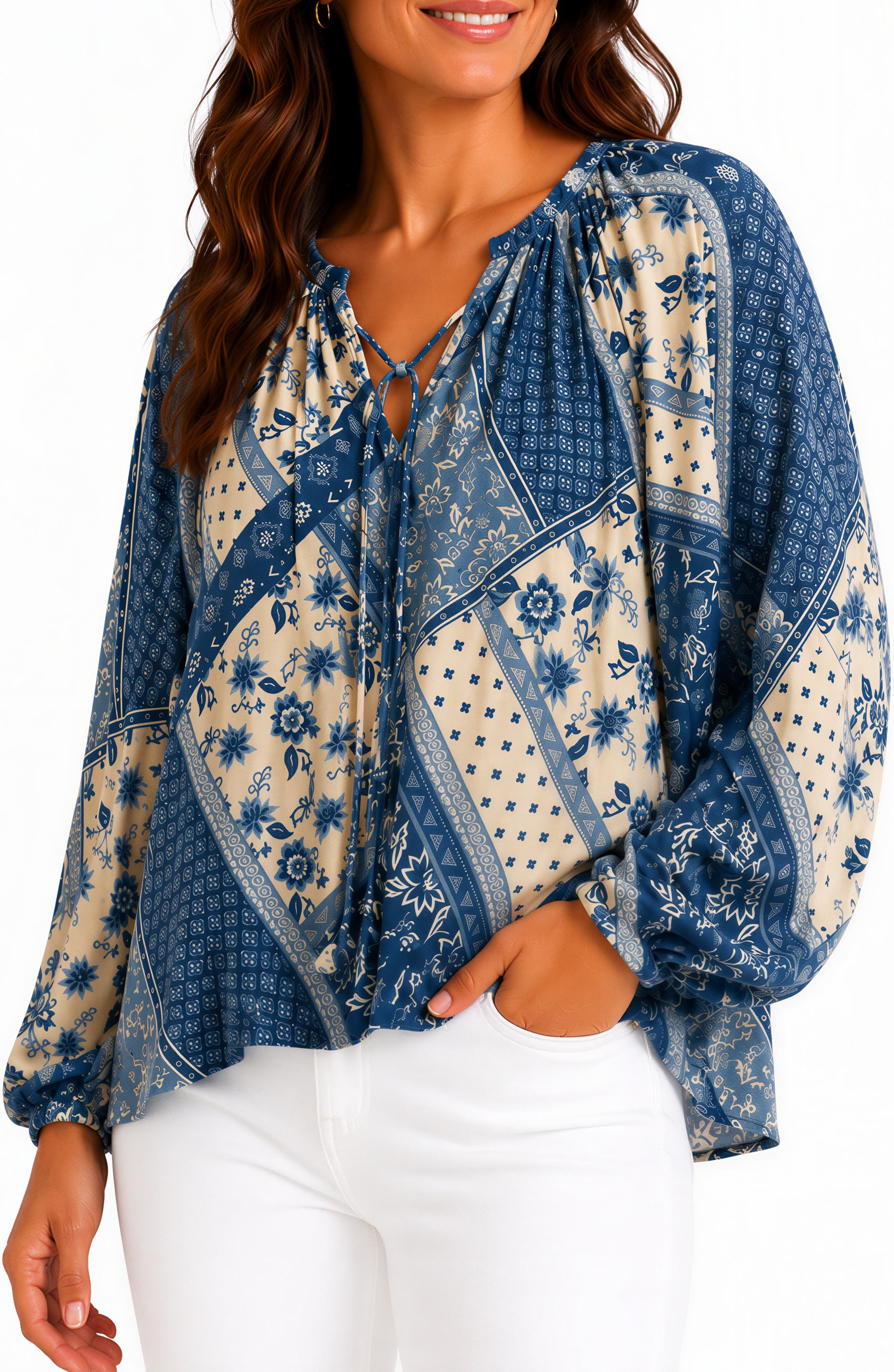 BLUEGREY Patchwork Print Long Sleeve Top