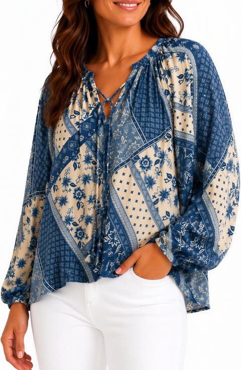 Patchwork Print Long Sleeve Top