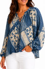 BLUEGREY Patchwork Print Long Sleeve Top