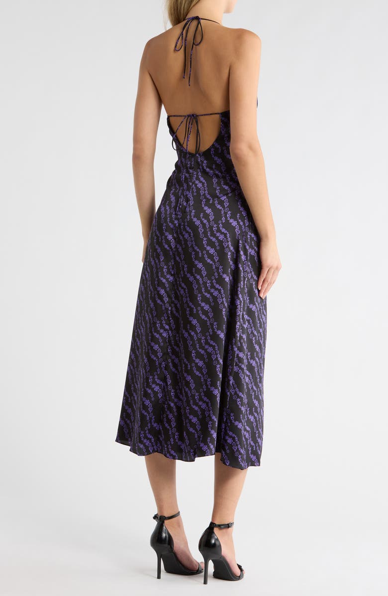 SANDRO Thais Ruched Crossback A-Line Midi Dress, Alternate, color, Black / Purple