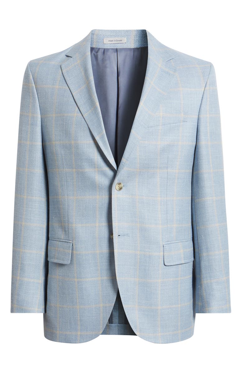 Peter Millar Hyperlight Soft Light Blue Windowpane Check Slub Wool & Silk Blend Sport Coat, Alternate, color, Light Blue