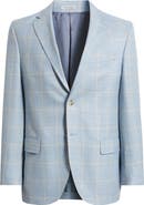 Peter Millar Hyperlight Soft Light Blue Windowpane Check Slub Wool & Silk Blend Sport Coat