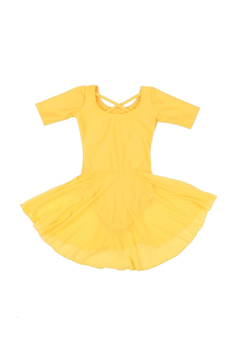 Girls Short Sleeve Skirted Leotard, Alternate, color, YELLOW