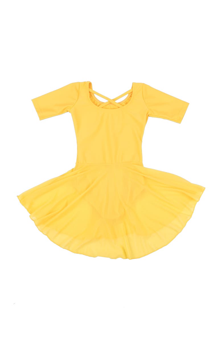 Leveret Girls Short Sleeve Skirted Leotard, Alternate, color, Yellow