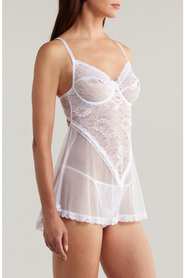Lace Babydoll Chemise & G-String Set, Alternate, color, WHITE